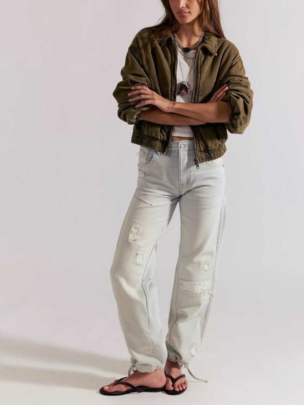 NWT Current We The Free Don't Wait Up Baggy Jeans Distressed Drawcord Sz 28 $178
